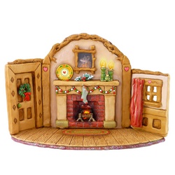 Fireplace with door and window sides with Xmas decoratons
