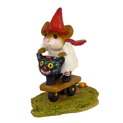 Whitchy mouse scooting along on cat faced scooter