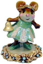 Girl mouse in party drees holding a bell