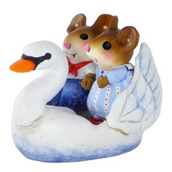 Young lover mice riding in a swan boat