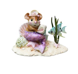 Majestic mermaid mouse is adorned in a glowing shell crown and seated in a shimmering clamshell throne