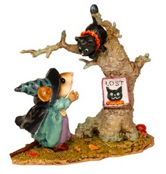 Mouse Witch finds Lost black Cat in a tree.